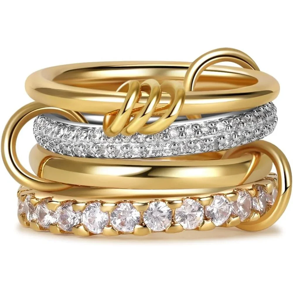 Gold Stackable Rings for Women Non Tarnish, 18K Gold Plated CZ Cubic Zirconia Ri